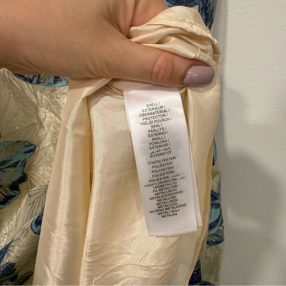 Adrianna Papell Blue Floral Gold Metallic Square Neck Midi Dress 14 - Picture 5 of 6